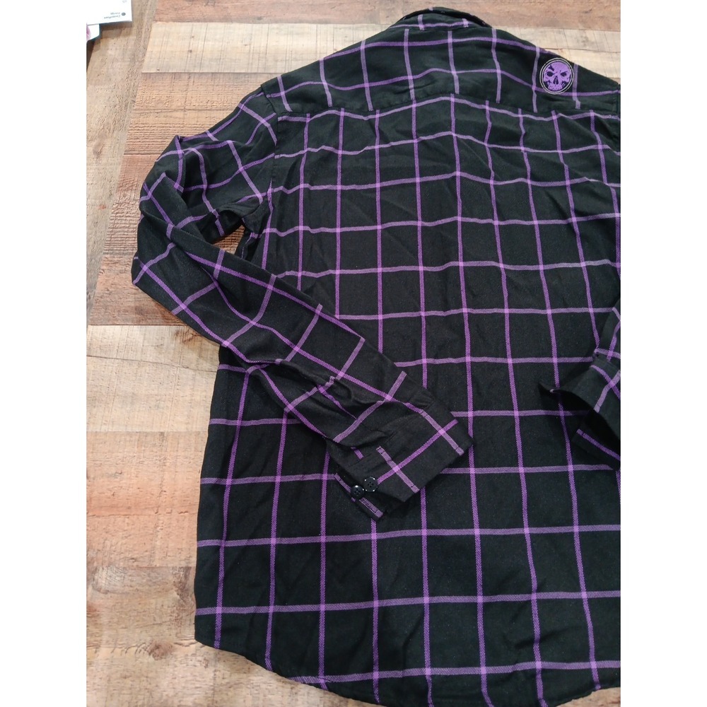 Demons Behind Me Flannel Button Up Shirt Skull Patch Sz XL Tall 2640 - Picture 12 of 15